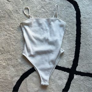 Topshop ribbed straight neckline white bodysuit